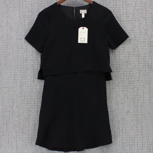 Mo:vint By Anthropologie Shift Dress Womens Size XS Black Solid Short Sleeve NWT - Picture 1 of 9